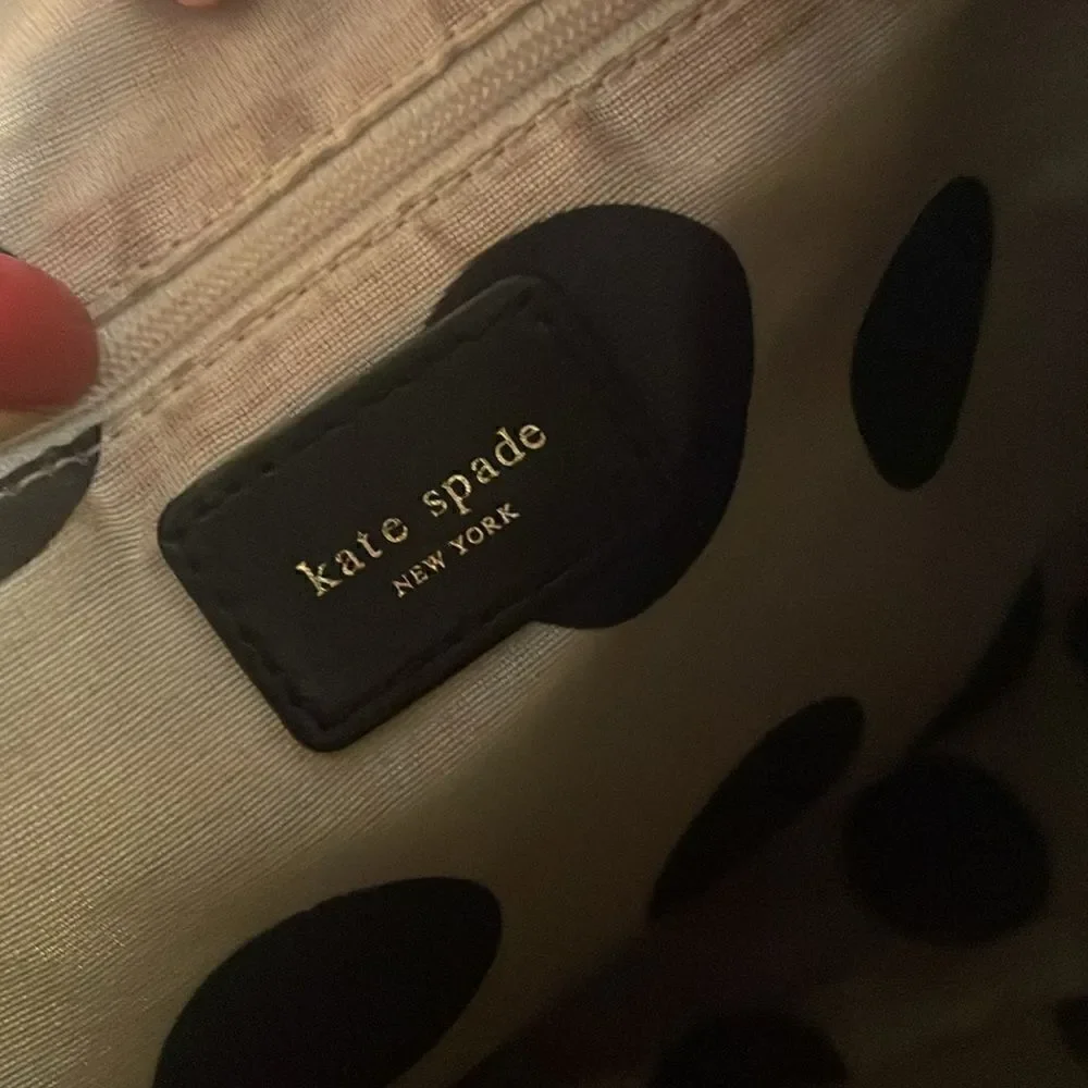 Kate Spade Womens Black Leather Large Classic Handbag Purse Polka dot Lined